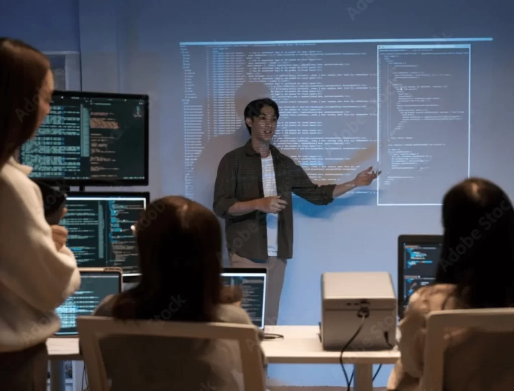 An instructor giving lecture using digital tools